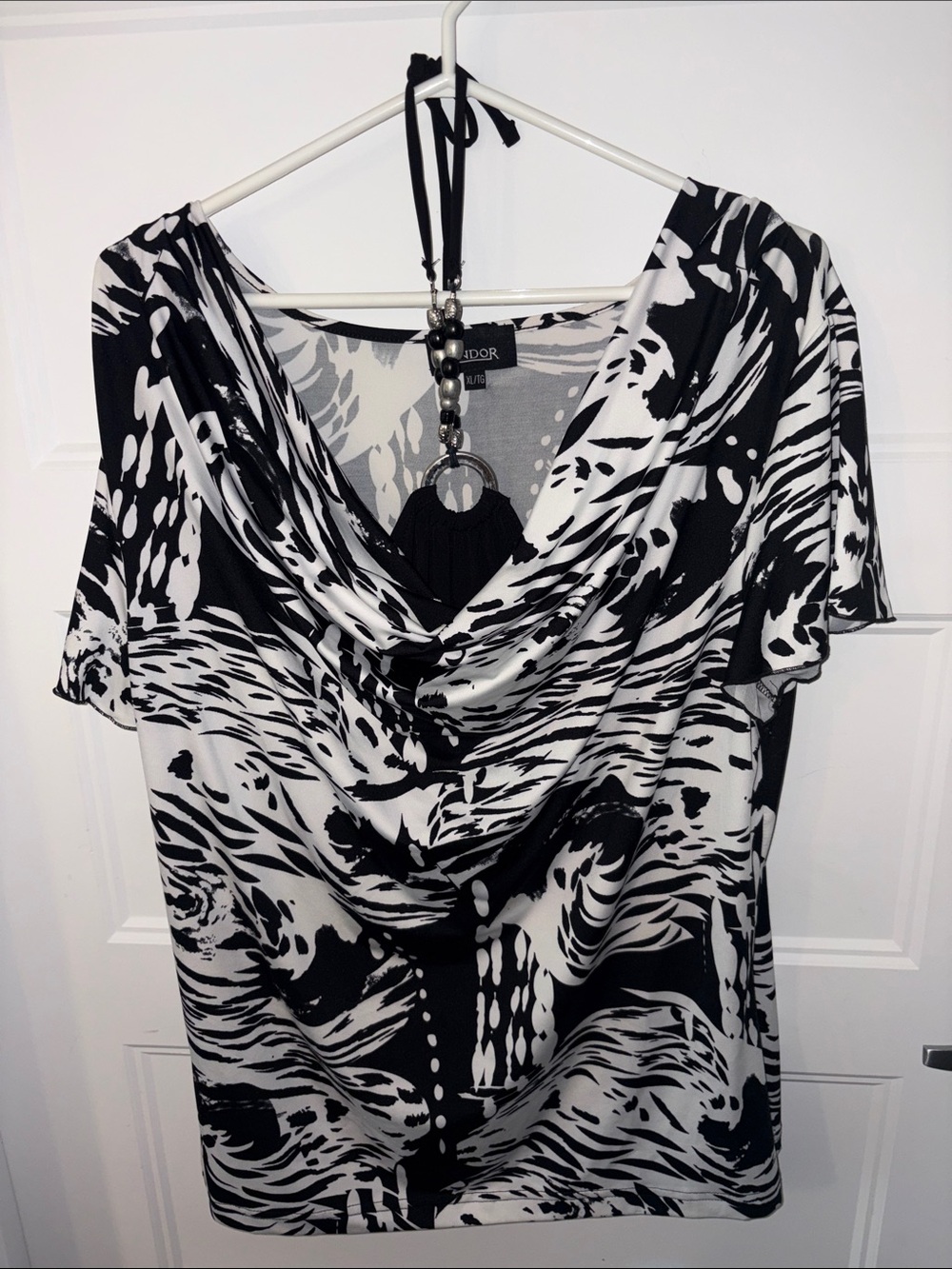 Black & White Cowl Neck Blouse XL